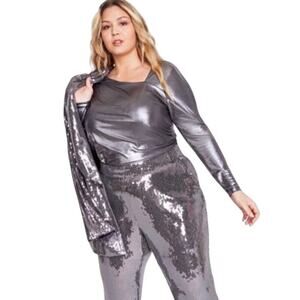 INC International Concepts Women's Asymmetrical Neckline Top in Silver Metallic